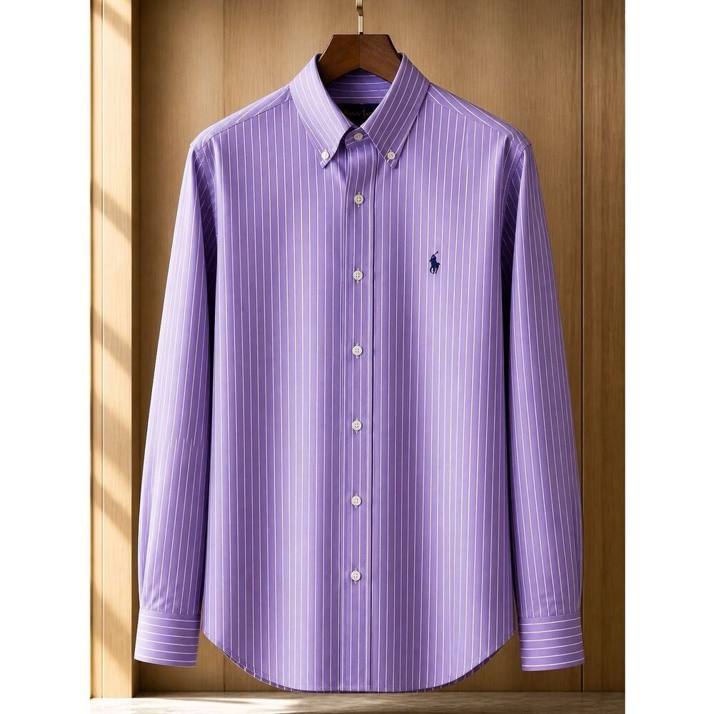 Ralph Lauren Men’s Lavender Striped Button-Down Dress Shirt 16.5